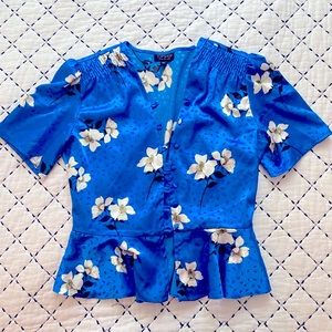 Topshop Blue Tea Rose Silk Peplum top